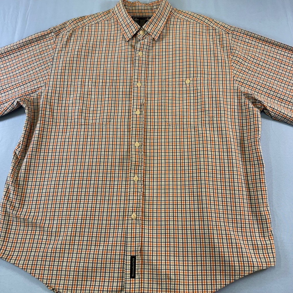 Abercrombie & Fitch Men Y2K Large Plaid Button Down Shirt Orange Blue Long Sleev